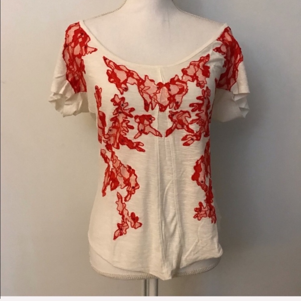 Free People Vintage Beige Off theShoulder Lace Top Size Medium